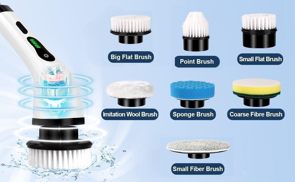 Electric Spin Scrubber for Bathroom Powerful 400RPM Cordless Cleaning Brush with 9 Replaceable Heads, 2 Adjustable Speeds, 90 Min Runtime, Extendable Handle Shower, Tub, Tile, Glass, Car