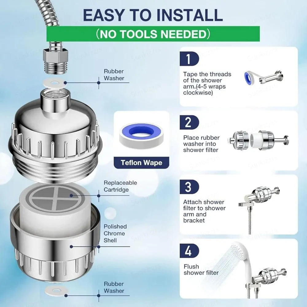 Shower Filter for Bathroom for Hard Water Problems | Water Softener for Home Reduces Dry.